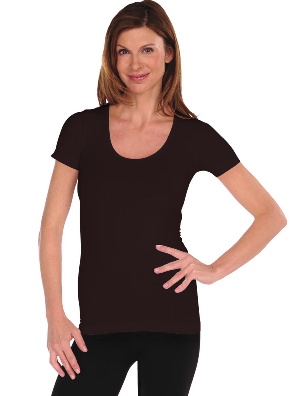 TEES by TINA TESSINA Short Sleeve U Neck in Espresso Brown NWT